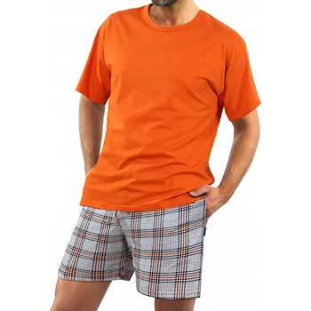 Dámské noční prádlo Sesto Senso Bavlněné pánské pyžamo s krátkým rukávem 3XL Oranžová