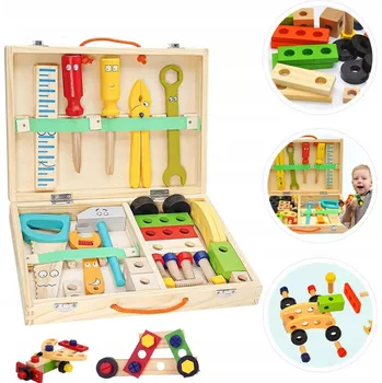 Dřevěná hračka 34dílná Dřevěná Sada Nářadí v Krabici – Dětská Dílna pro Kutily