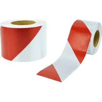 Páska reflexní šrafovaná bílo/červená 100mm pruh LEVÁ 1KS=1M