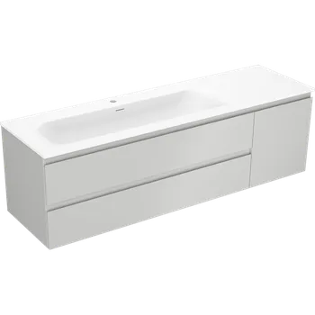 Koupelnový nábytek Mexen Orio koupelnová skříňka 160 cm s umyvadlem Vela levým, 2S, 1D, šedá mat/bílá mat - 91A13-16047-3-BBFFF62-W23L01 Skříňky s umyvadlem