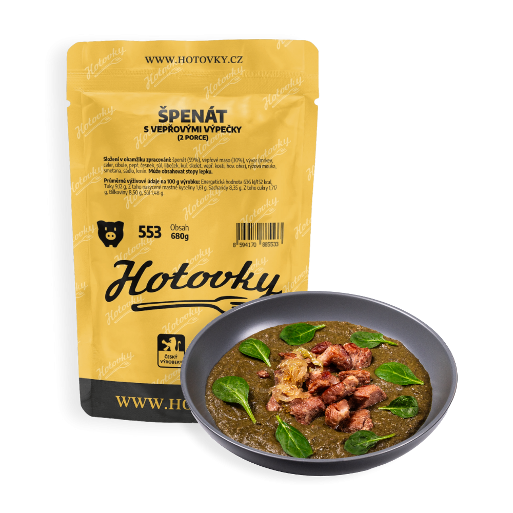 Špenát s vepřovými výpečky (2 porce) špenát s výpečky | hotové jídlo