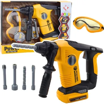 Vrtačka Příklepová vrtačka pro děti 4 vyměnitelné koncovky brýle žlutá