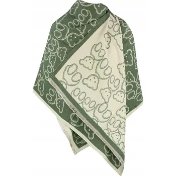 Šála Teplá šála oboustranná s medvídky pletenina (Zelená)