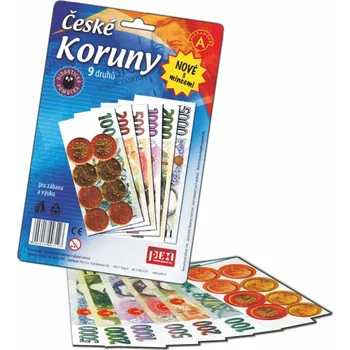 Pokladnička PEXI České koruny peníze + mince do hry na kartě 15x16cm