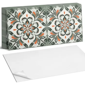 Obraz Sada samolepících dlaždic Květinový vzor s listy 10 ks 40x20 cm