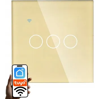 vypínač SKLENĚNÝ WIFI vypínač světla ZLATÝ TROJITÝ Tuya Smart FI60