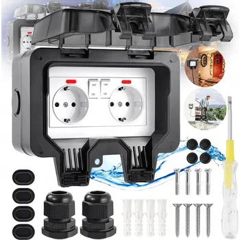 Elektrická zásuvka DVOJITÁ ZAHRADNÍ ZÁSUVKA VENKOVNÍ VODOTĚSNÁ ZÁSUVKA + PŘÍSLUŠENSTVÍ