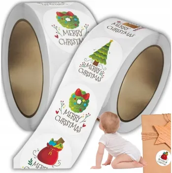 Vánoční dekorace Samolepky Vánoční na Balíčky Dárků Vánoce Mikuláš Hvězda Role 500ks