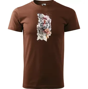 Pánské tričko Sablio Tričko s potiskem Tiger Paint 2 - hnědé S