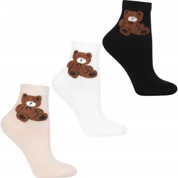 Dámské ponožky 3x Dámské krátké 3/4 Ponožky s medvídkem, barevné, Ponožky MORAJ 35-38