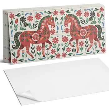 Dlažba Vinylové Obklady s Grafikou do Koupelny - Vzor Kůň v Květinách 6 Ks 60x30 cm