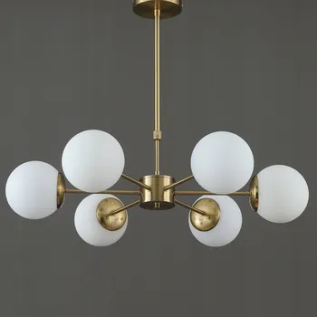 ZÁVĚSNÁ LAMPA STROPNÍ LUSTR KOULE zlatá MODERNÍ LED mléčná