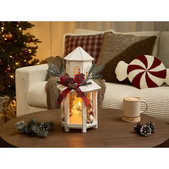 Bytová dekorace LED lucerna bílé jedlové dřevo vánoční dekorace ručně vyrobená tradiční vánoce Beliani