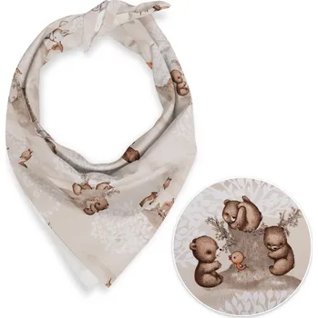 Šátek Dětský bavlněný šátek Sandra SA-698 Hnědá lesní zvířátka na béžovém 45 x 45 cm