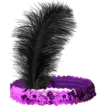 Karnevalový doplněk Fialová flitrovaná čelenka s pérem, 30. léta