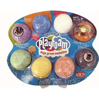 Modelovací hmota PEXI PlayFoam® Workshop set Modelína/Plastelína kuličková s doplňky 7 barev na kartě 34x28x4cm