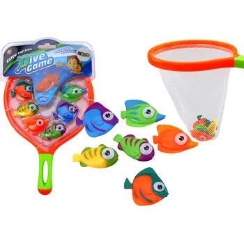 Hračky do vany Sada na chytání rybiček sítko 6 kusů rybek