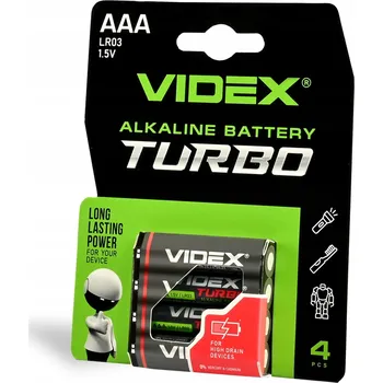 Článková baterie Alkalická baterie Videx AAA (R3) 4 ks