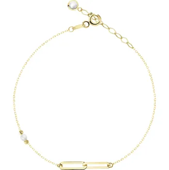 Náramek Zlatý náramek s perlou a zirkonem - paper clip - AP543-3607