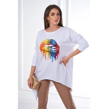 Dámská halenka Kesi Oversize halenka s duhovým potiskem rtů bílá Barva: Bílá, Velikost: UNI