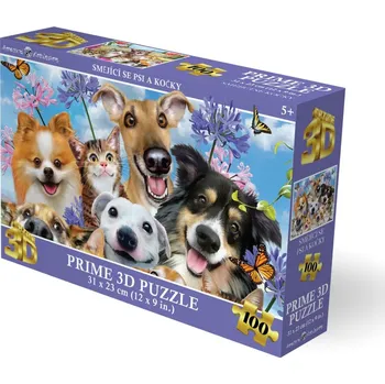 Puzzle Puzzle s 3D efektem smějící se psi a kočky 31 x 23 cm 100 dílků 