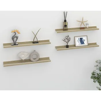 police Nástěnné police, 4 ks, bílá a dub sonoma, 60x9x3 cm