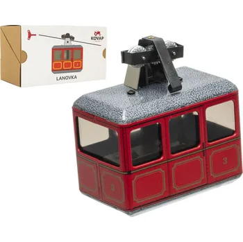 Lanovka červená na klíček kov 10x7,5cm v krabičce Kovap