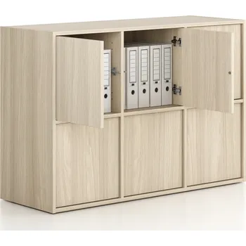 B2B Partner Kancelářská skříň FRAME, nízká, 6x dveře, 1299 x 450 x 881 mm, PUSH-lock, dub přírodní