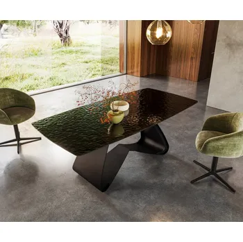 Jídelní stůl Jídelní stůl Edge Boot 200x100 sklo s reliéfem kouřově černá 3D design