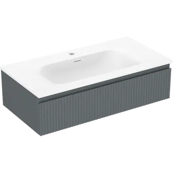 Koupelnový nábytek Mexen Rivel koupelnová skříňka 90 cm s umyvadlem Vela, 1 zásuvka, drážkovaná, grafit mat/bílá mat Skříňky s umyvadlem