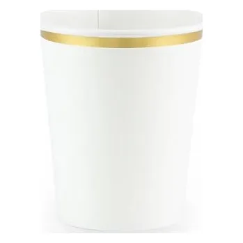 Jednorázové nádobí Kelímky PartyDeco bílé se zlatým okrajem 6 ks