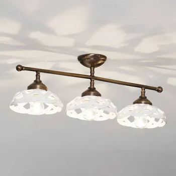 Ceramiche Stropní světlo Emanuel keramika 3zdrojové - průměr stínidla 17 cm antická mosaz, bílá 3 x 40 W - Doprava zdarma