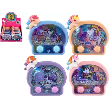 Hlavolam Teddies Vodní hra hlavolam svítící jednorožec plast 13x12cm na baterie 4 barvy