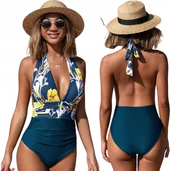 Dámské plavky DÁMSKÉ JEDNODÍLNÉ PLAVKY ZEŠTÍHLUJÍCÍ KVĚTINOVÉ BOHO S