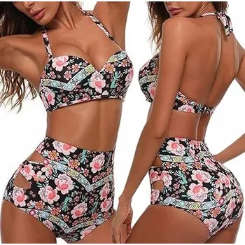 Dámské plavky VYSTUŽENÉ PLAVKY BIKINI S VYSOKÝM PASEM KALHOTKY / S