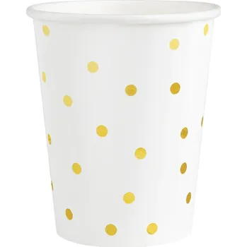 Party nádobí Kelímky PartyPal 220 ml bílé se zlatými puntíky, 6 kusů