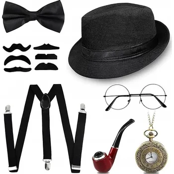 Karnevalový kostým AKCESORIA MĘSKIE RETRO GANGSTER PRZEBRANIE KOSTÝM PEAKY BLINDER GATSBY x10