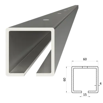 C profil 60x60x4mm s otvormi, pozinkovaný, dĺžkam 4m