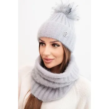 Šála Polski Dámská zimní souprava s bambulí a šálou fialová Barva: Šedá, Velikost: UNI