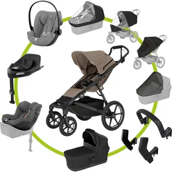 Kočárek Akční set Thule Urban Glide 4-wheel Tinted Taupe + korba + 2x pláštěnka + 2x moskytiéra + madlo + adaptéry + autosedačka Cybex Cloud G + Sirona G + Cybex base G