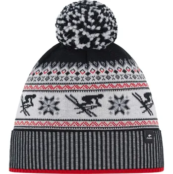 Čepice EISBÄR RETROSKI POMPON MÜ 009 Ketchup/Black/White/Grey Melange
