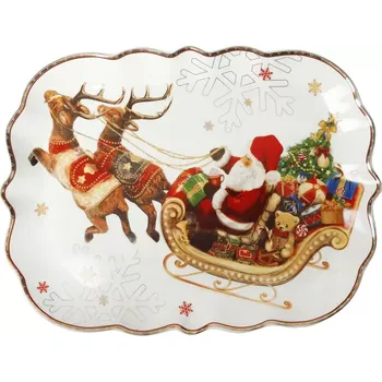 Tác na cukroví soby a sáně 33.5 x 25cm CHRISTMAS Brandani (barva - bílá s motivem)