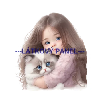 Látkový panel - Holčička s kočičkou - DZ-27 Velikost: 20x20cm, Materiál: Úplet