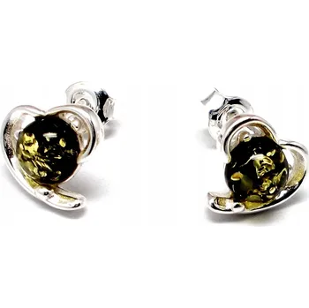 Náušnice STŘÍBRNÉ NÁUŠNICE S JANTAROVÝMI SRDÍČKY