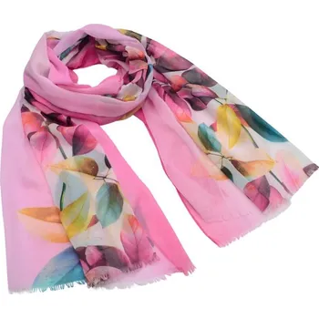 Šála Šála klasická - růžová s květinovým potiskem