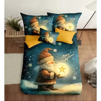 Povlečení Novinka 2025! Bavlněná vánoční sada povlečení s 3D efektem 140x200/70x90 cm - VÁNOCE - MERRY CHRISTMAS Skřítek s hvězdou 140x200/70x90cm + POVLAK POLŠTÁŘEK ZDARMA !