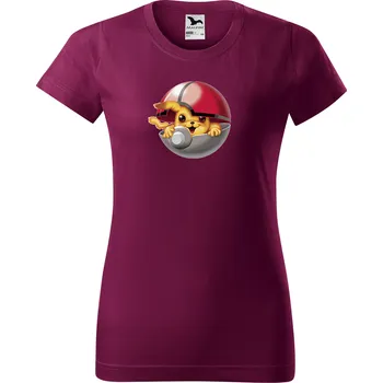 Dámské tričko levne-damske-bavlnene-tricko-potisk-pikachu Velikost dámská trička Basic: S šířka 44, délka 60, Odstín dámské tričko Basic: Vínové