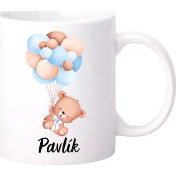 Keramický hrníček Medvídek s balónky kluk - Červená