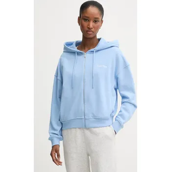 Dámská mikina Mikina Calvin Klein Underwear dámská, modrá barva, s kapucí, hladká, LV00QS7513 50X, vel. S