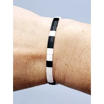 Náramek Miyuki Tila náramek - odstín černo bílá s perletí 16 cm